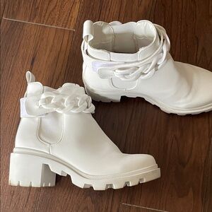 Steve Madden White Ankle Boots with Chain Detail